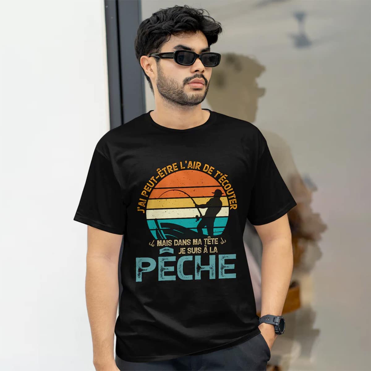 DESIGN CHASSE PÊCHE T-SHIRT ''J'AI PEUT-ÊTRE L'AIR DE T'ÉCOUTER MAIS DANS MA TÊTE JE SUIS À LA PÊCHE'' image 0