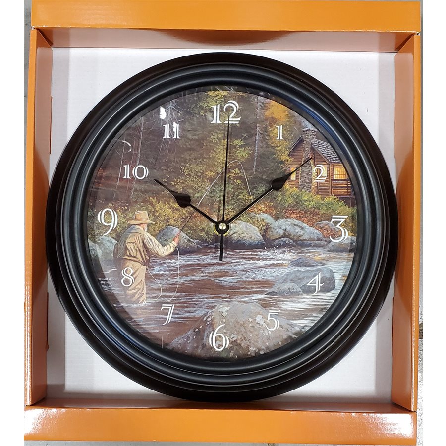 HORLOGE 12'' AVEC PAYSAGE PÊCHE image 0