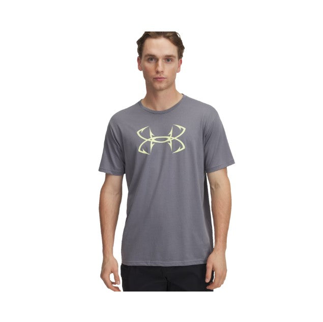 UNDER ARMOUR T-SHIRT FISH HOOK LOGO - TITAN GRAY/SONIC YELLO image 0